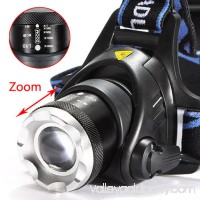Elfeland T6 LED 3000 Lumen Zoomable Rechargeable Headlamp Headlight Flashlight Torch Adjustable Head Zoom IN/OUT with 2pcs 3000mAh 18650 Battery  (Not Included Charger)   